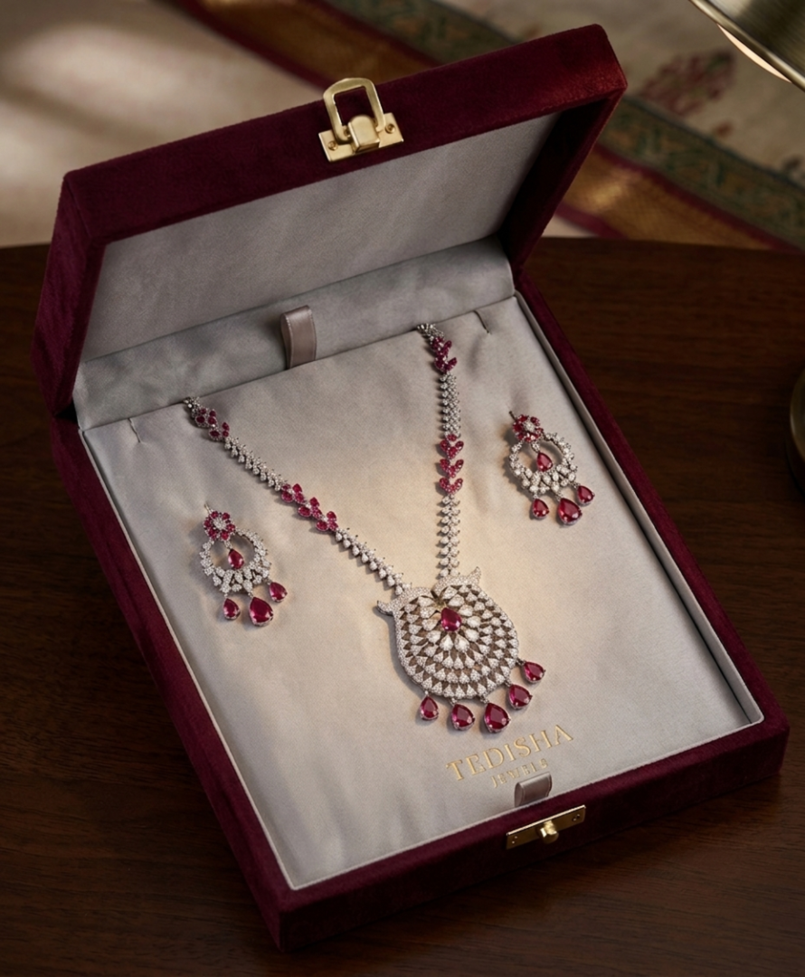 Royale Ruby Drop Necklace Set from Tedisha Jewels