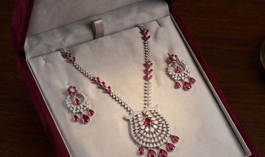 Royale Ruby Drop Necklace Set from Tedisha Jewels
