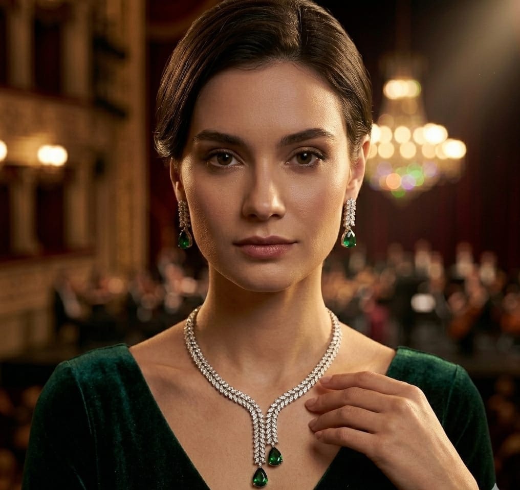 Emerald Elegance Necklace & Earrings Set. from