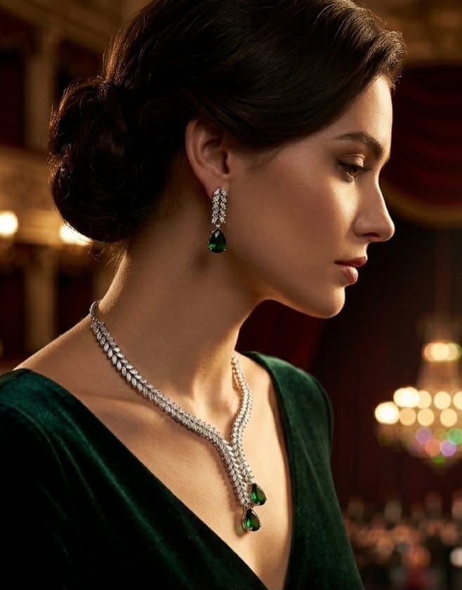 Emerald Elegance Necklace & Earrings Set.from Tedisha Jewels