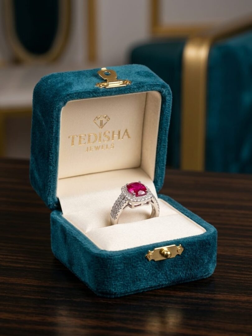 Ruby Oval Halo Statement Ring from Tedisha Jewels