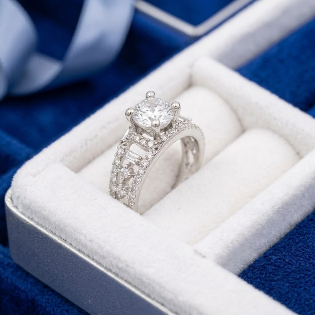 Elegant Round Solitaire American Diamond Ring From Tedisha Jewels