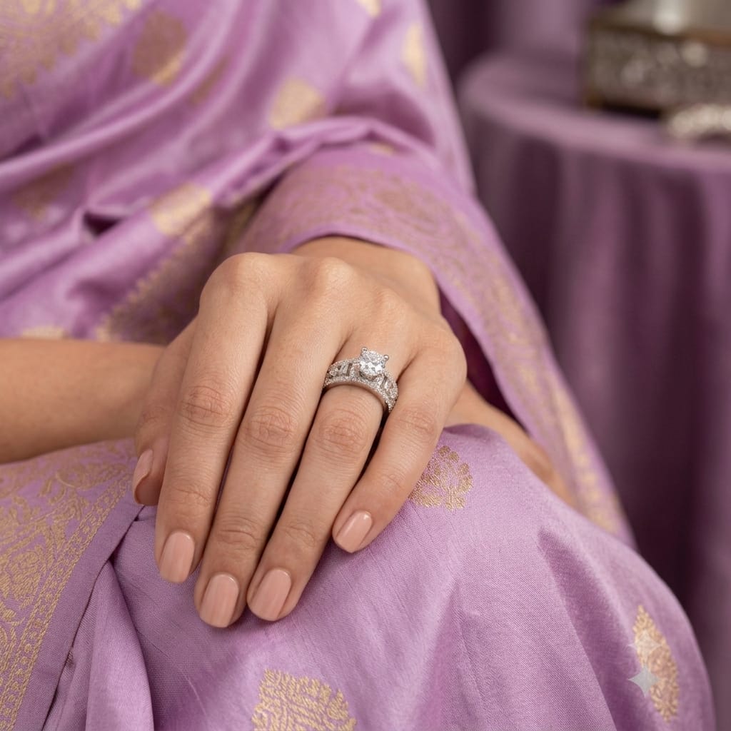 Elegant Round Solitaire American Diamond Ring (Artificial) from Tedisha Jewels